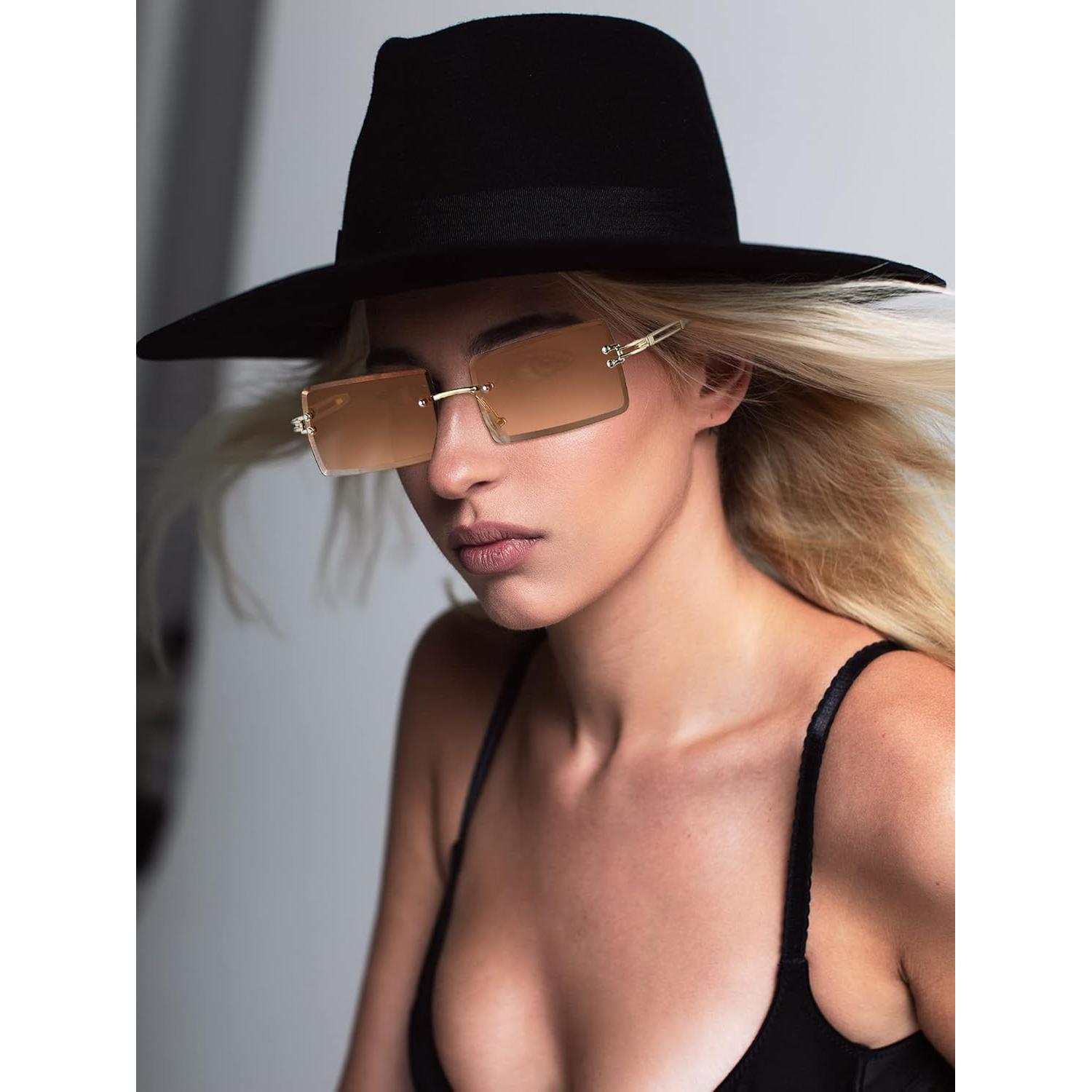 Frienda 4 Pares Gafas de Sol Rectangulares Vintage Metal