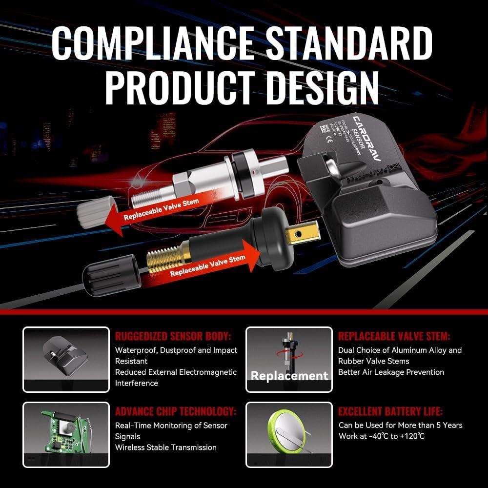 Sensor TPMS CARORAV para Chevy GMC Cadillac - Paquete de 4