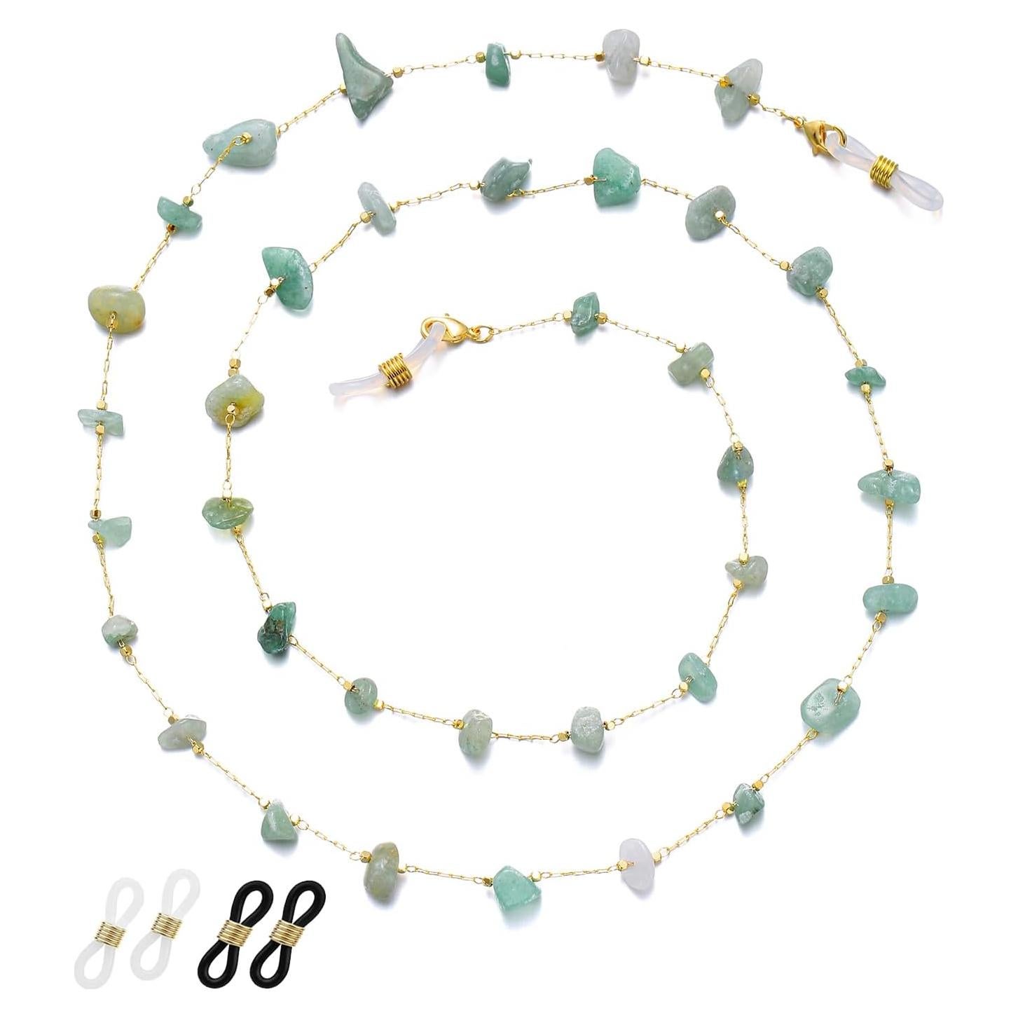 Cadena de Gafas Jade Verde para Mujeres con Soporte Antideslizante