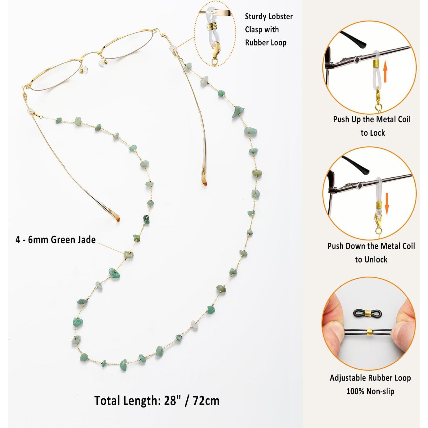 Cadena de Gafas Jade Verde para Mujeres con Soporte Antideslizante