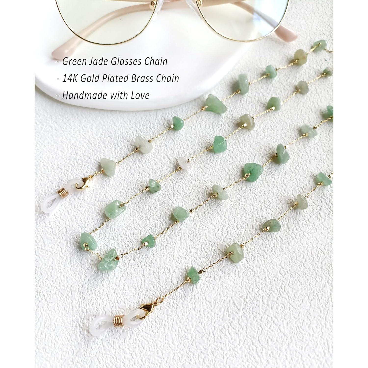 Cadena de Gafas Jade Verde para Mujeres con Soporte Antideslizante