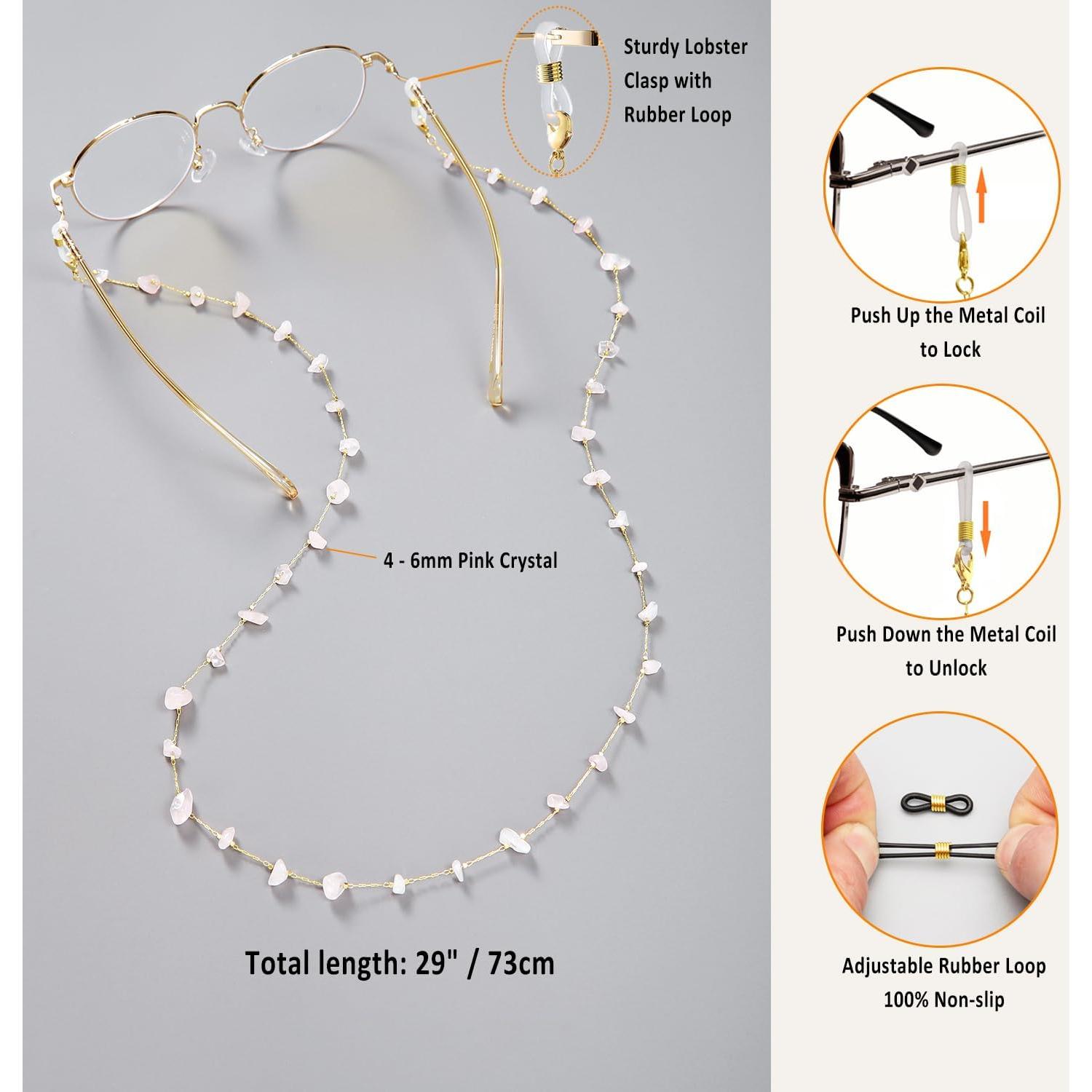 Cadena de Gafas para Mujeres Soporte de Cristal Rosa 71 cm