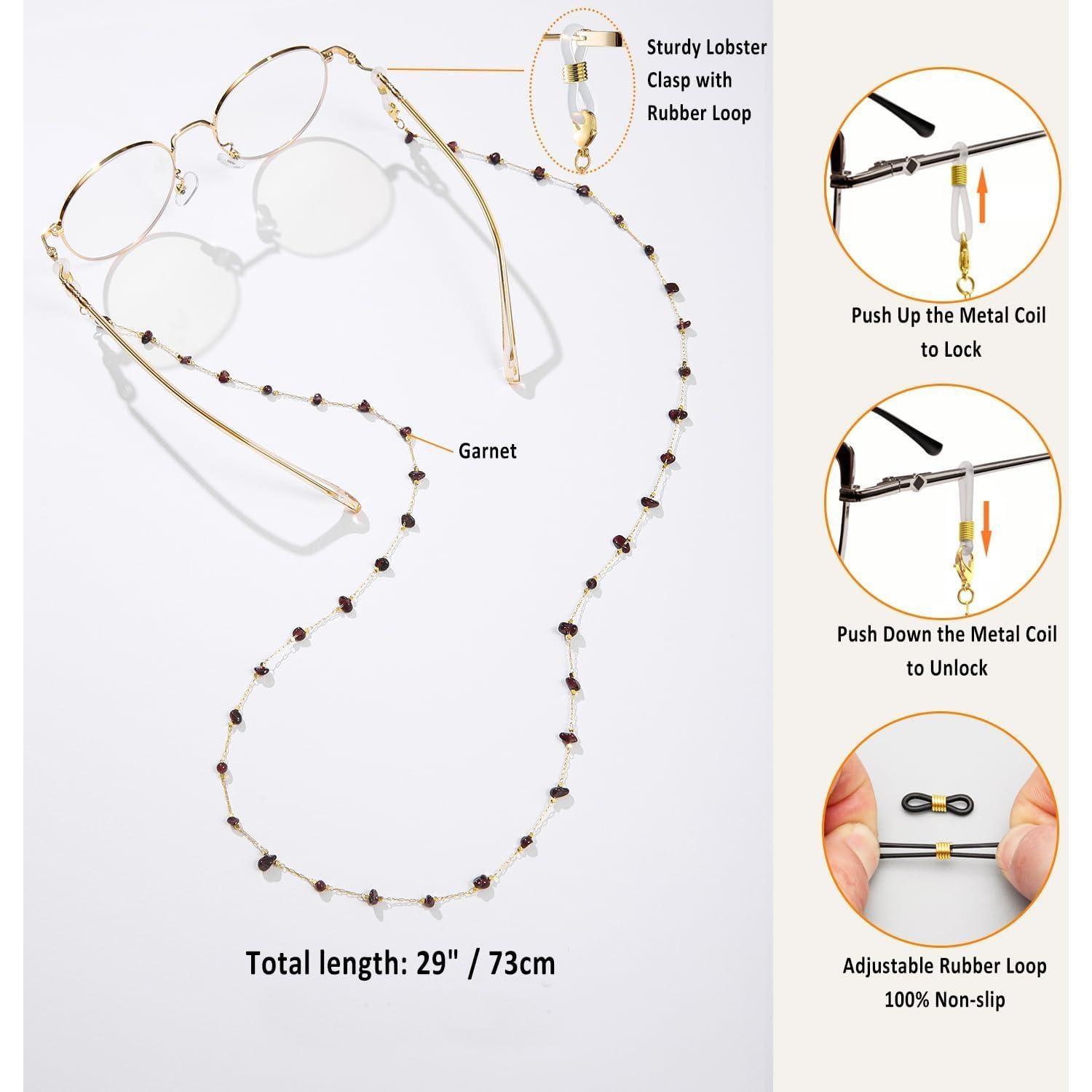 Cadena de Gafas para Mujeres Soporte de Cristal Granate