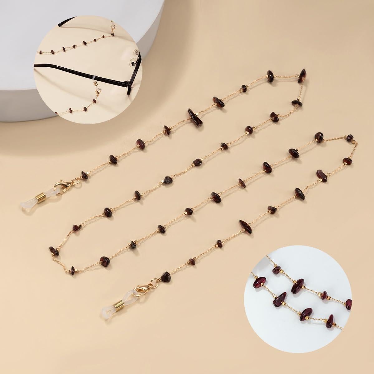 Cadena de Gafas para Mujeres Soporte de Cristal Granate