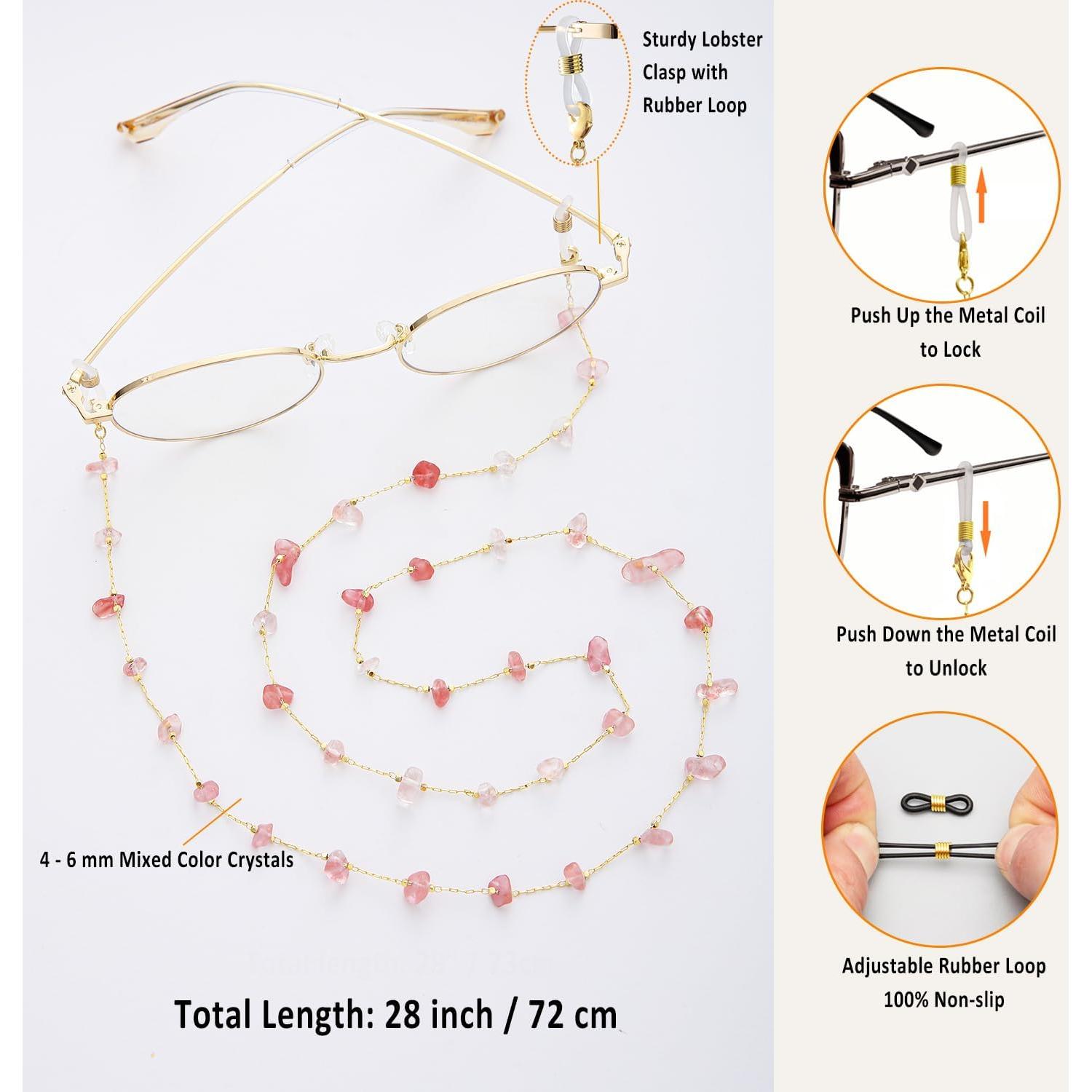 Cadena de Gafas para Mujeres Soporte de Cristal Rosa 71 cm