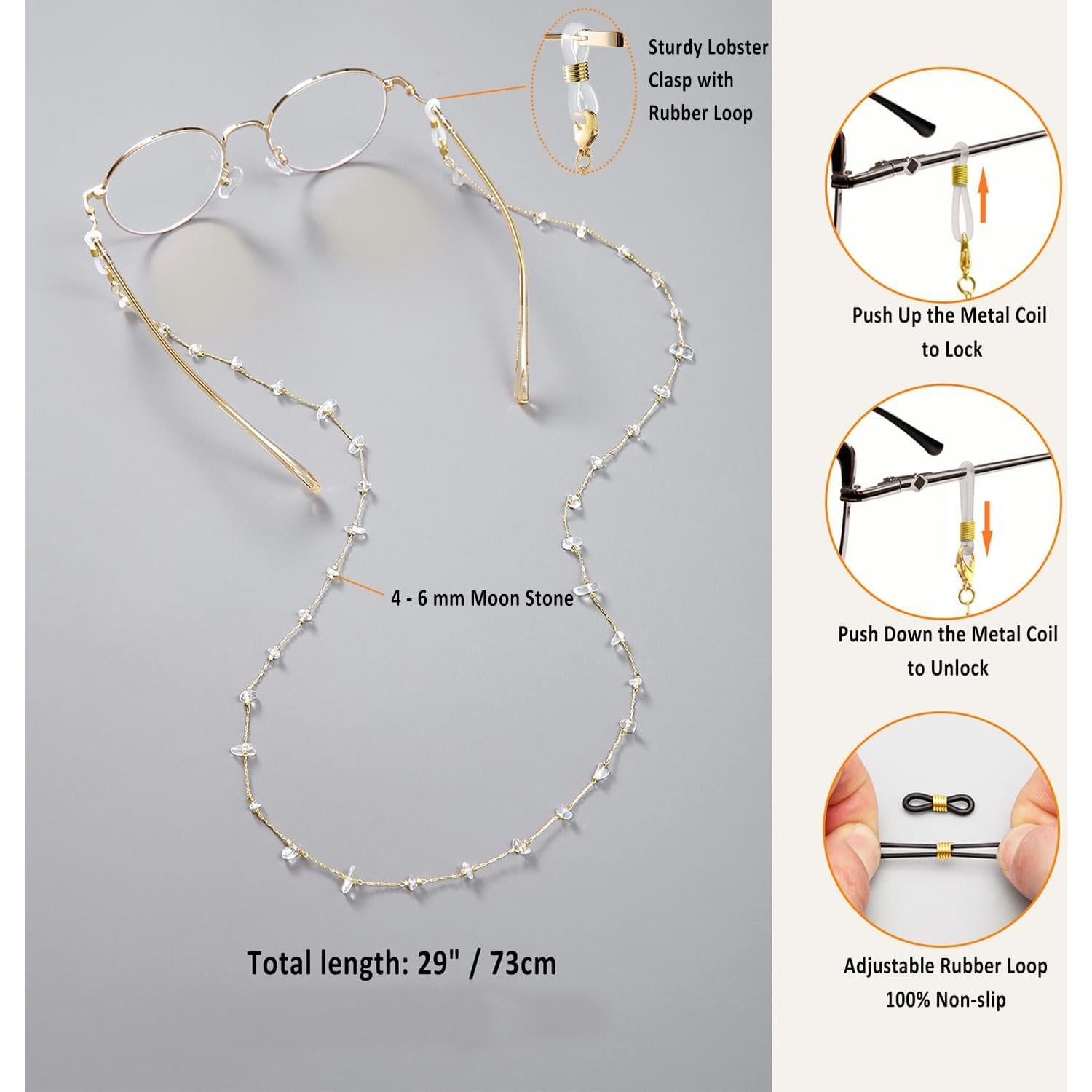 Cadena de Gafas para Mujeres Soporte de Piedra Natural 71 cm