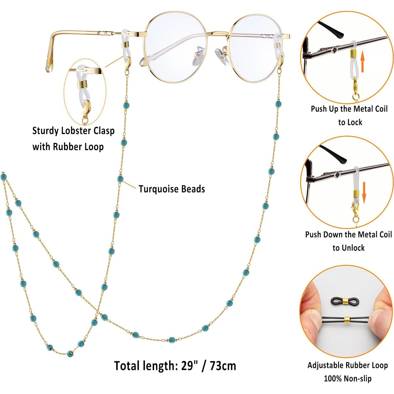 Cadena de Gafas para Mujeres Soporte de Piedra Turquesa