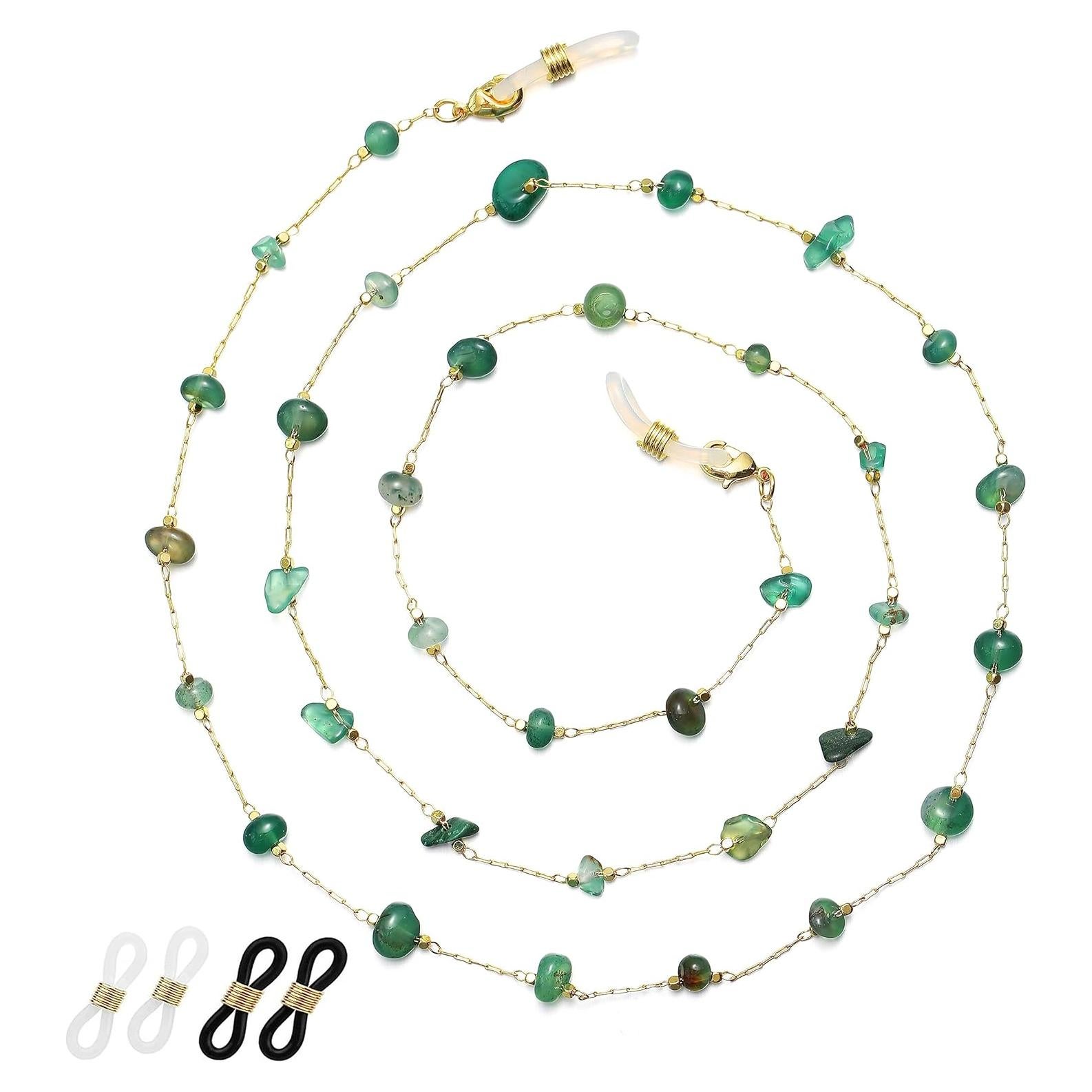 Cadena de Gafas para Mujeres Aventurina Verde 71 cm Oro 14K