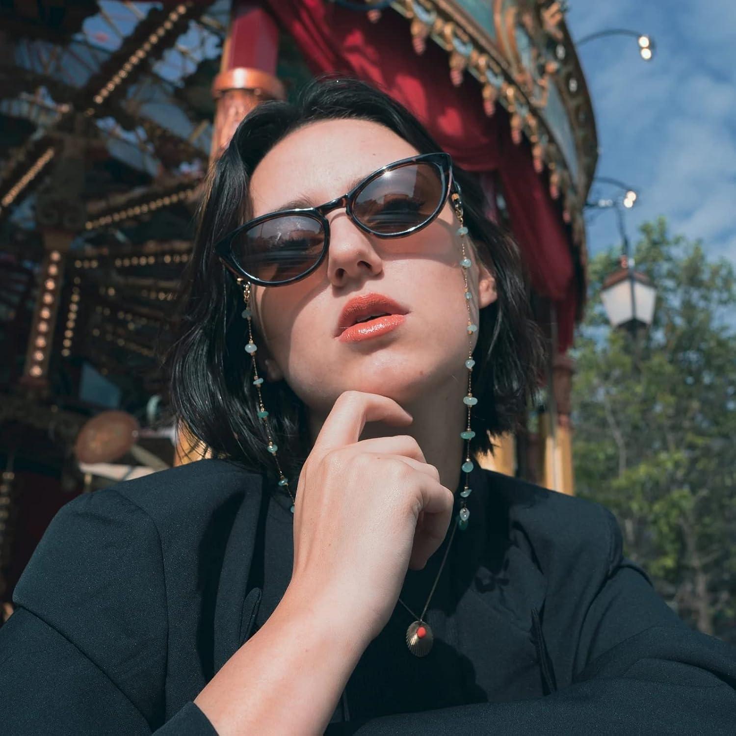 Cadena de Gafas para Mujeres Aventurina Verde 71 cm Oro 14K