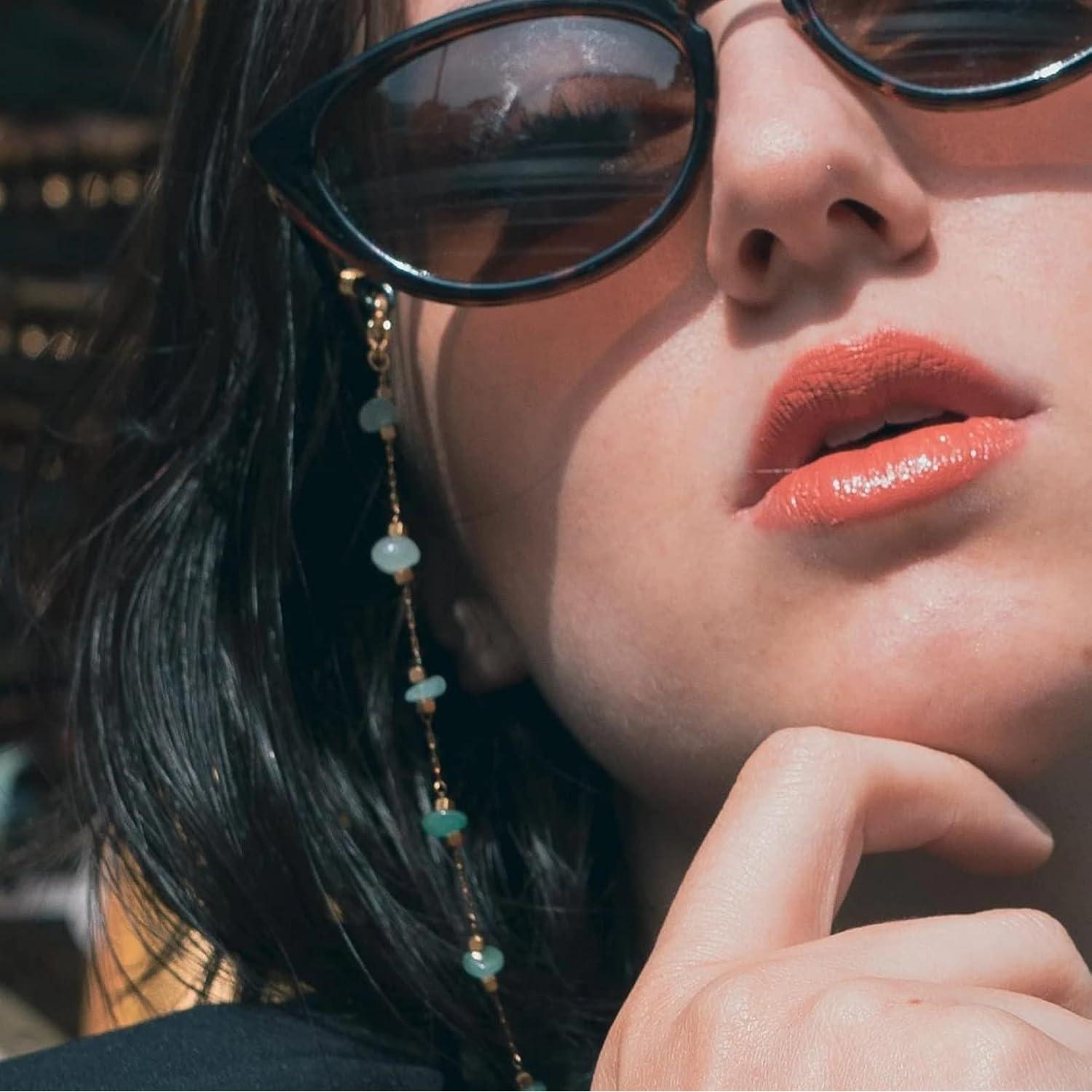 Cadena de Gafas para Mujeres Aventurina Verde 71 cm Oro 14K