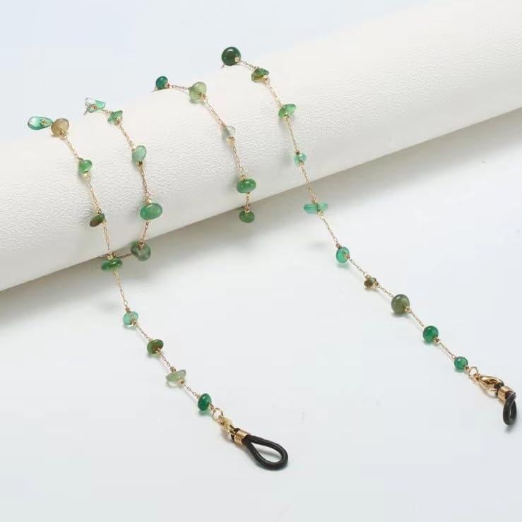 Cadena de Gafas para Mujeres Aventurina Verde 71 cm Oro 14K