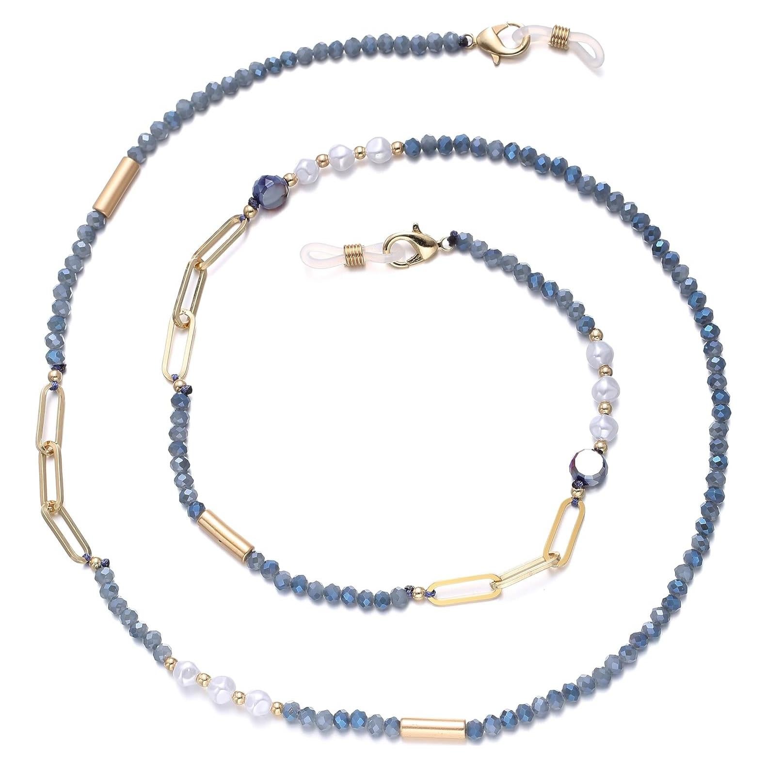 Cadena de Gafas para Mujeres Soporte con Perlas Cristal Azul