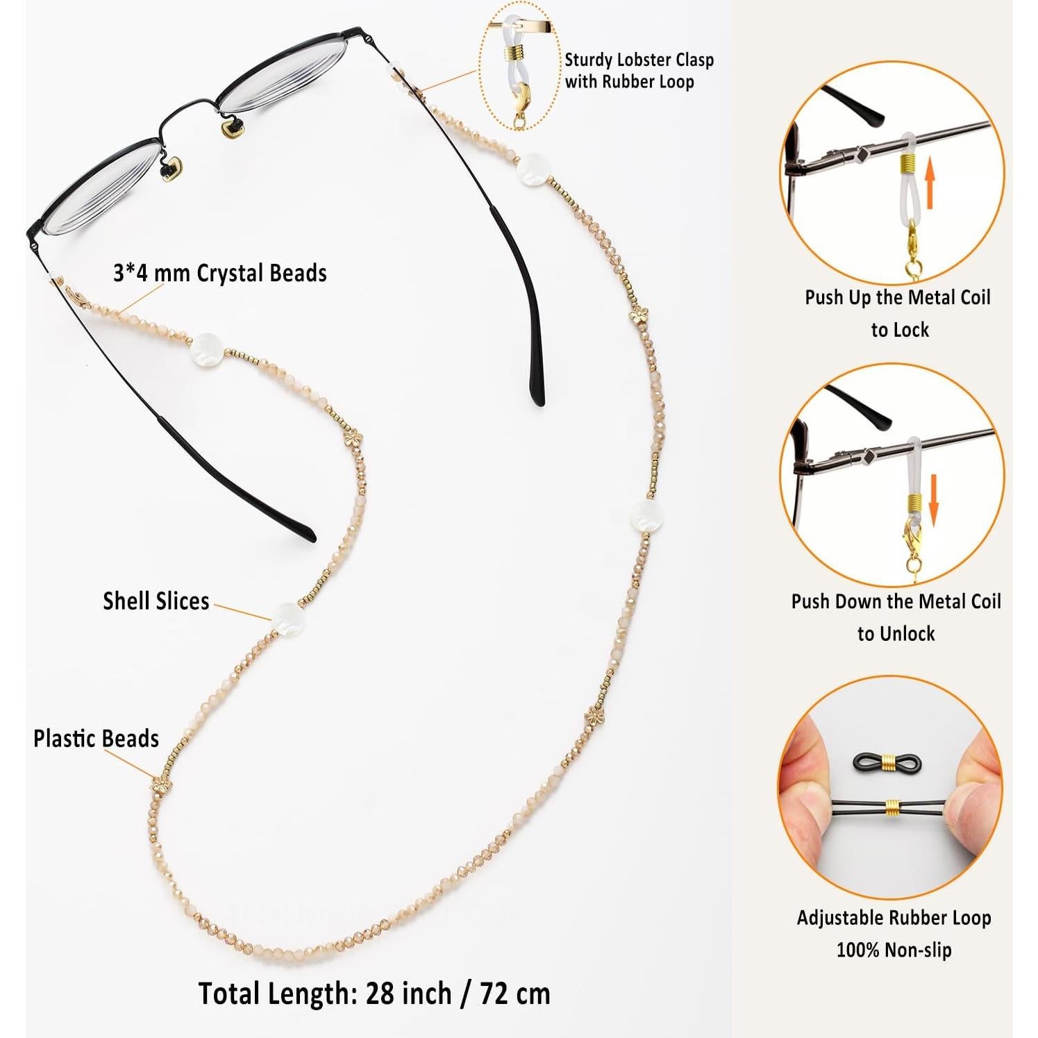 Cadena de Gafas para Mujeres Soporte con Perlas Cristal