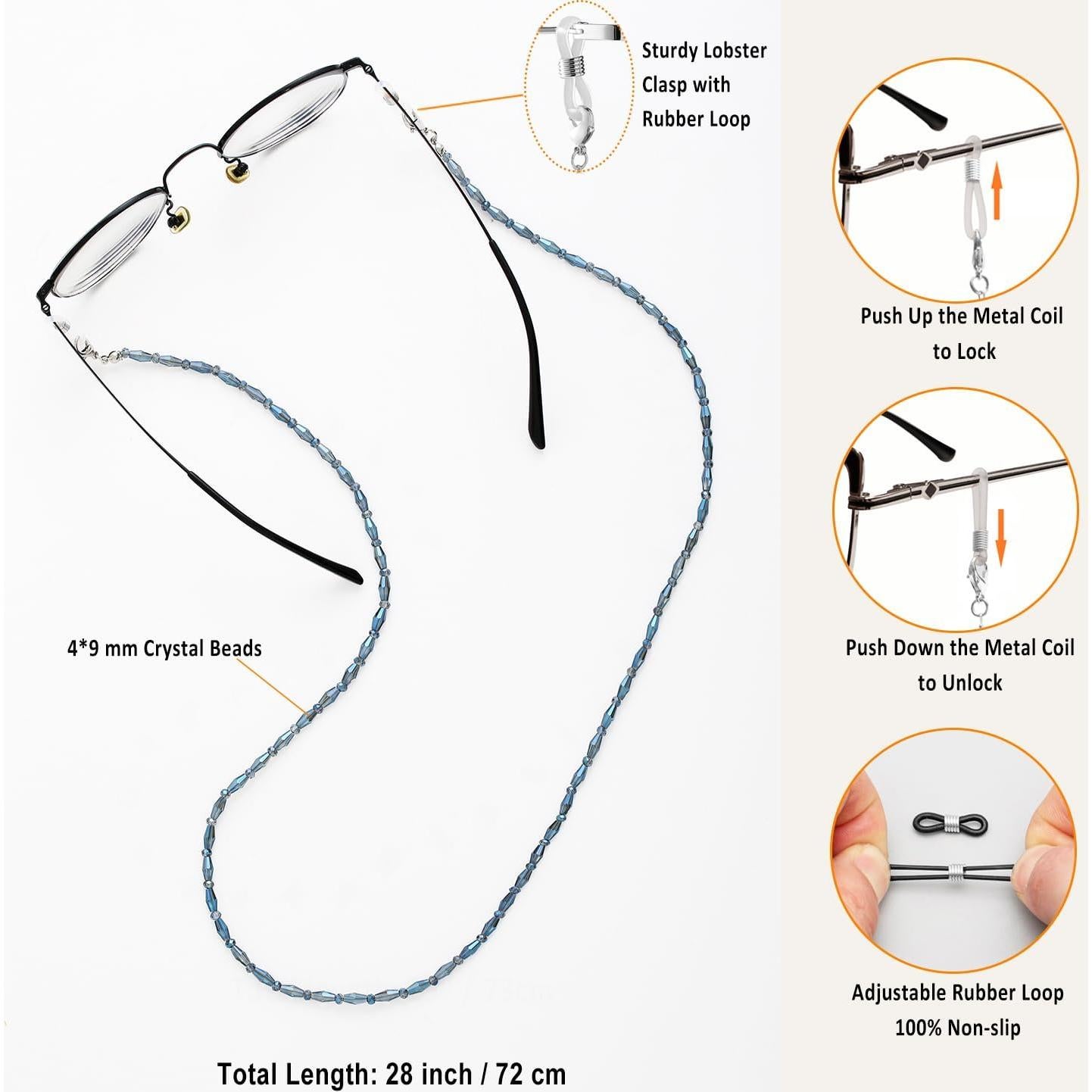 Cadena de Gafas para Mujeres Soporte con Perlas Cristal 71cm