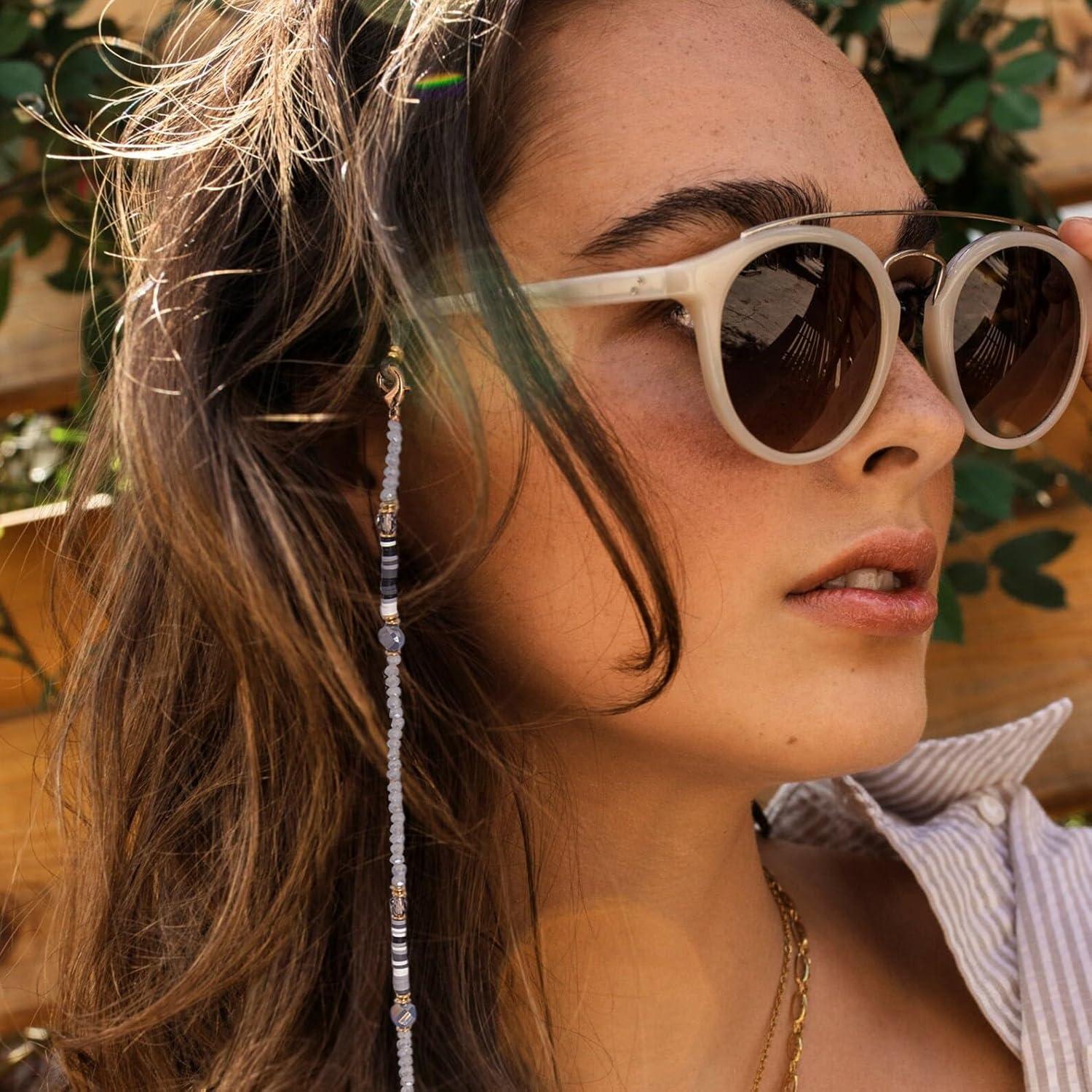 Cadena de Gafas de Perlas para Mujeres Gris Claro 71 cm