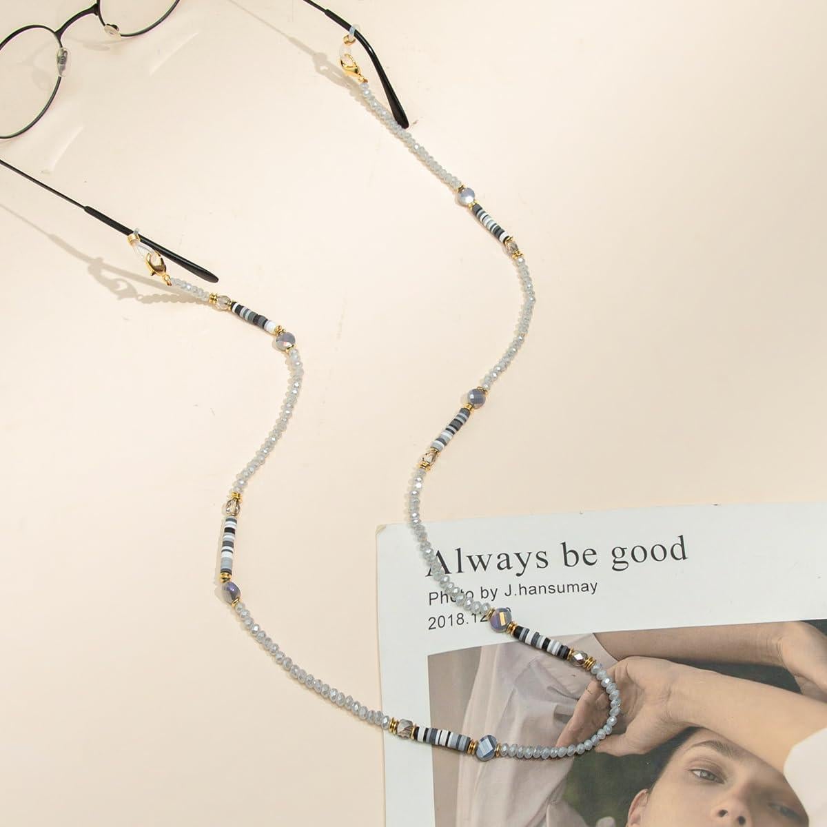 Cadena de Gafas de Perlas para Mujeres Gris Claro 71 cm