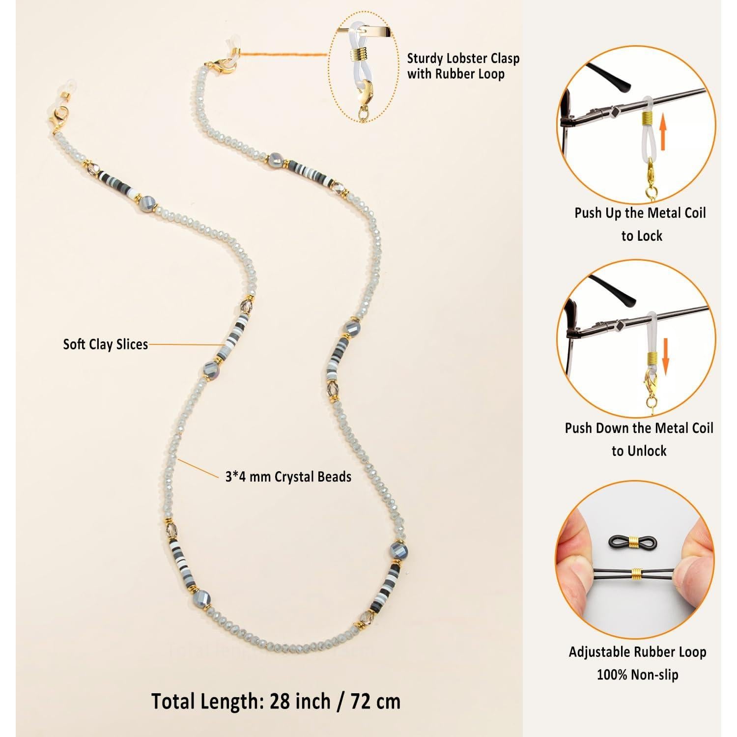 Cadena de Gafas de Perlas para Mujeres Gris Claro 71 cm