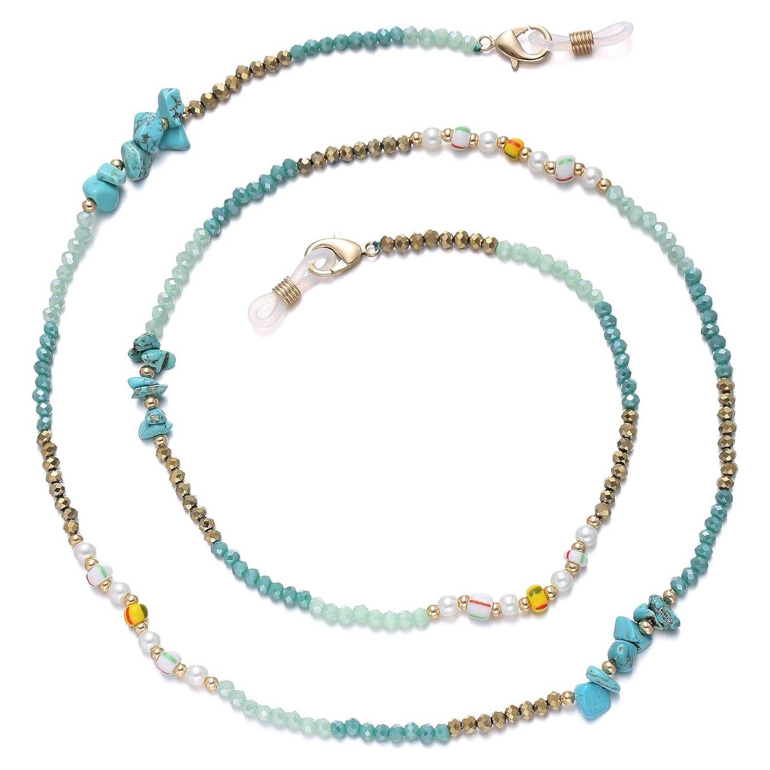 Cadena de Gafas para Mujeres con Perlas de Cristal Verde