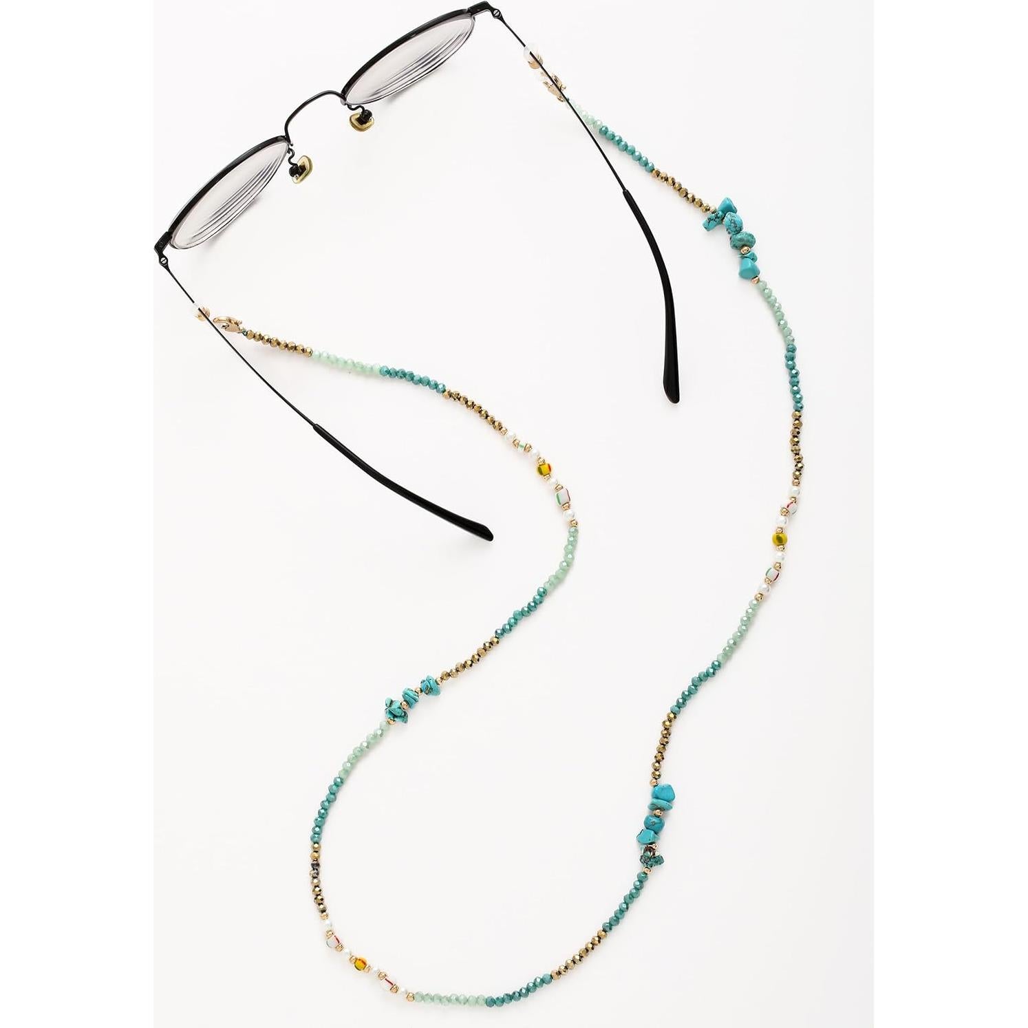 Cadena de Gafas para Mujeres con Perlas de Cristal Verde