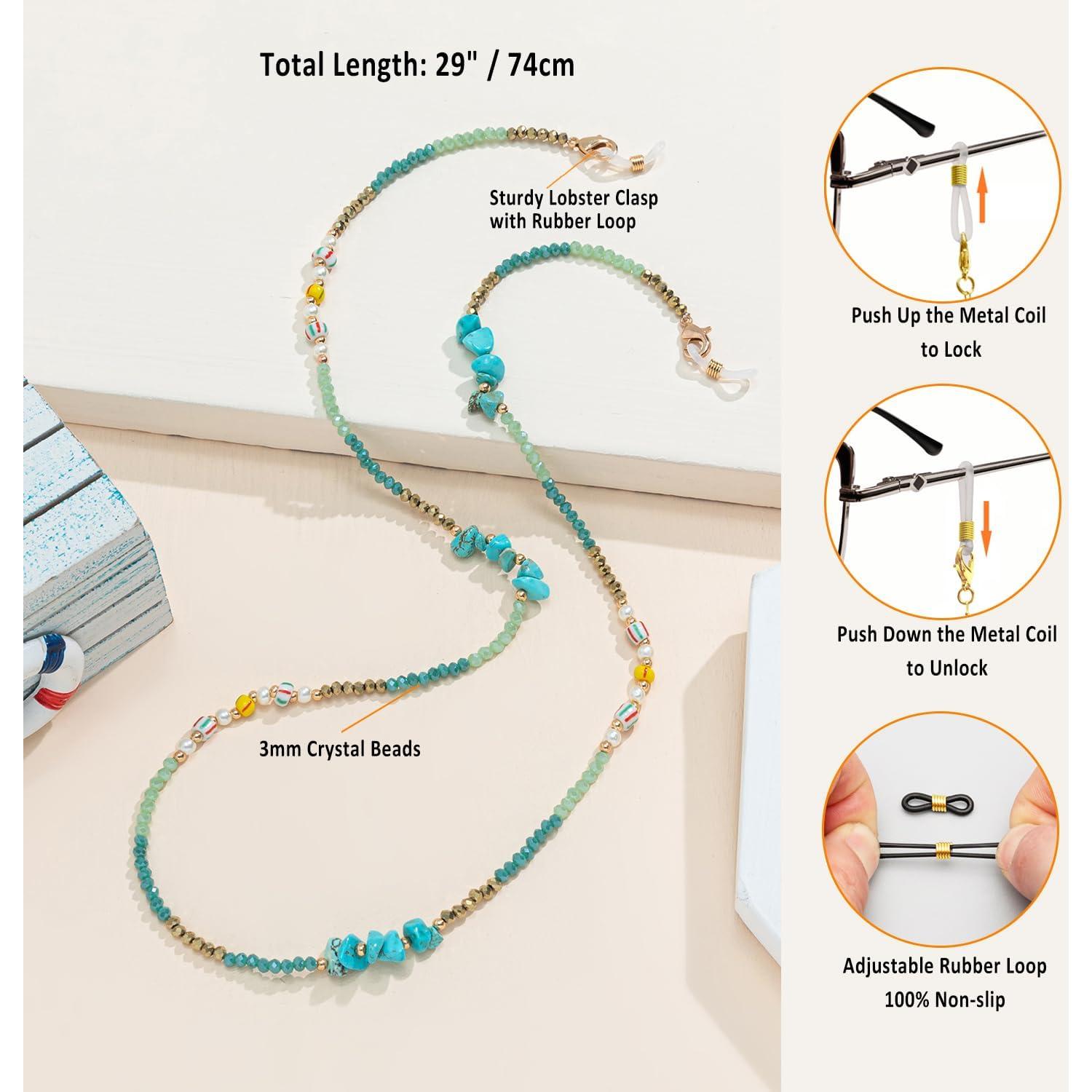 Cadena de Gafas para Mujeres con Perlas de Cristal Verde