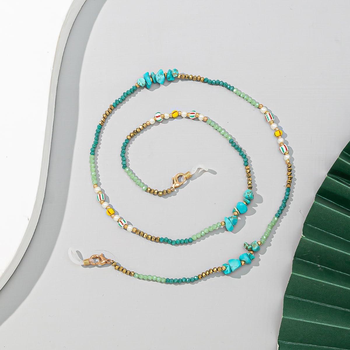 Cadena de Gafas para Mujeres con Perlas de Cristal Verde