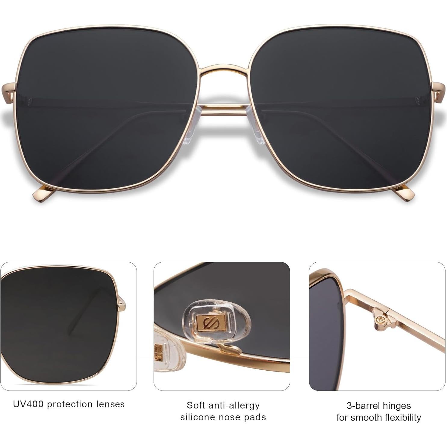 Gafas de Sol Cuadradas SOJOS SJ1146 UV400 Dorado Brillante