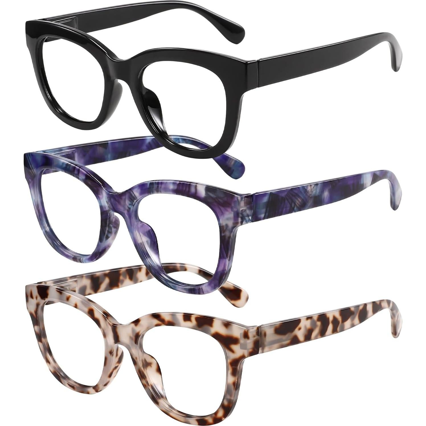 Gafas de lectura KSSESSE 3 pares unisex lente clara bisagra resorte