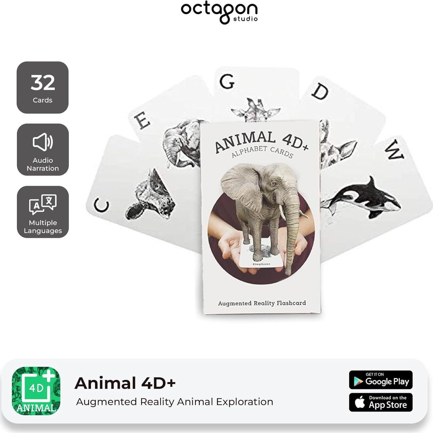Tarjetas de Alfabeto 4D+ con Animales y Comida - Octagon