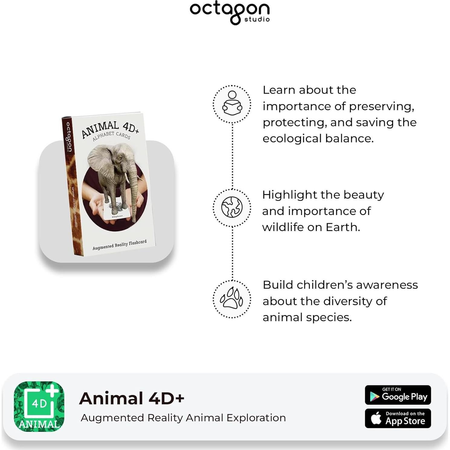 Tarjetas de Alfabeto 4D+ con Animales y Comida - Octagon