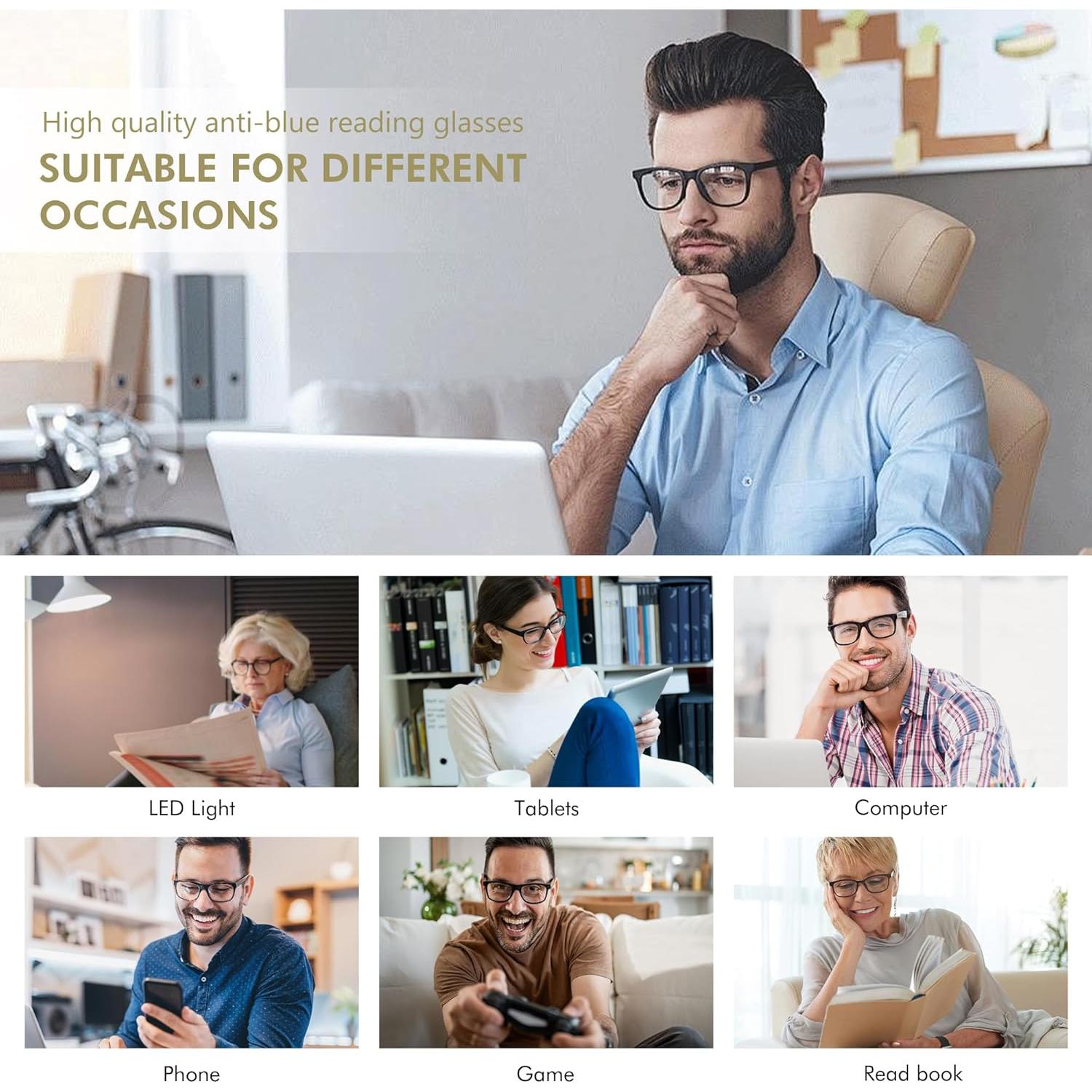 Gafas de lectura KSSESSE unisex con filtro luz azul 4 colores