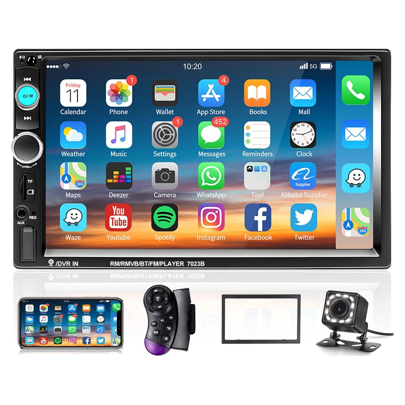 Estéreo de Coche Podofo Doble Din 7" MP5 Bluetooth con Cámara