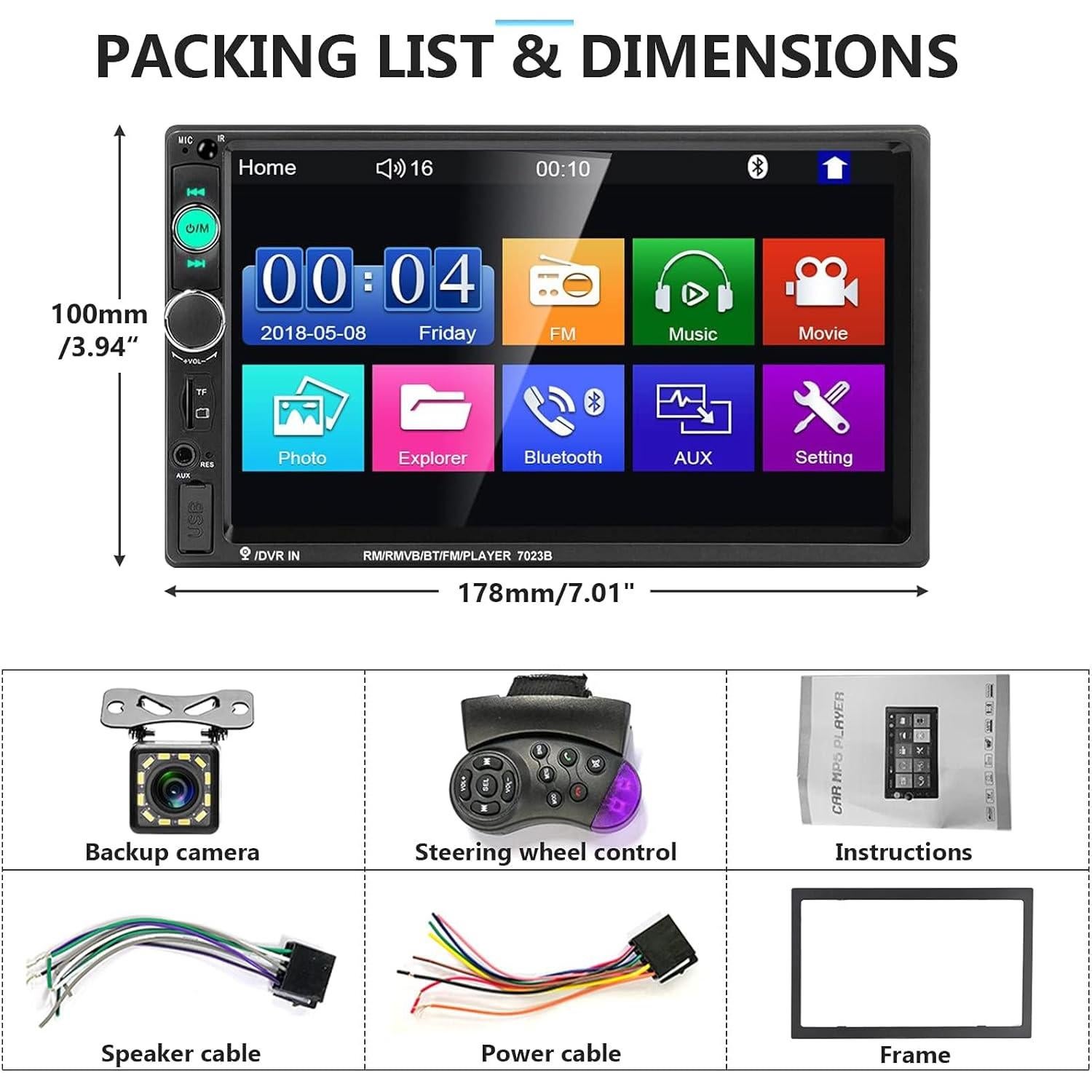 Estéreo de Coche Podofo Doble Din 7" MP5 Bluetooth con Cámara