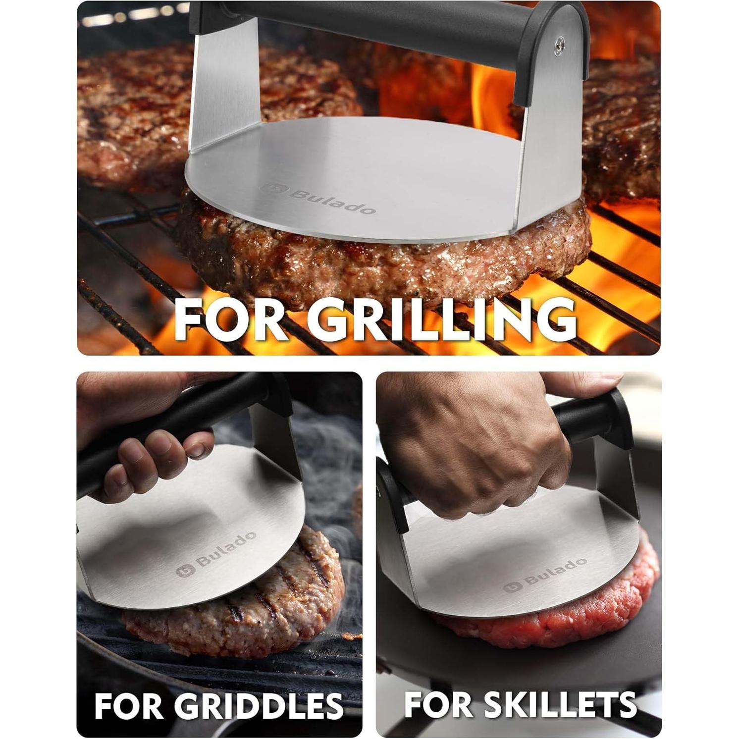 Prensa de Hamburguesas 15 cm Acero Inoxidable Lorbro con Mango Antideslizante