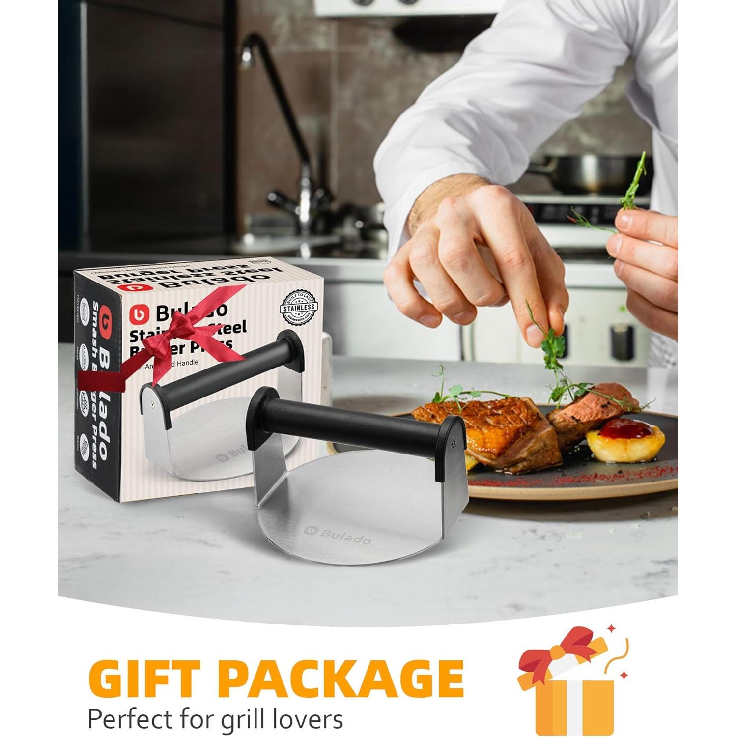 Prensa de Hamburguesas 15 cm Acero Inoxidable Lorbro con Mango Antideslizante