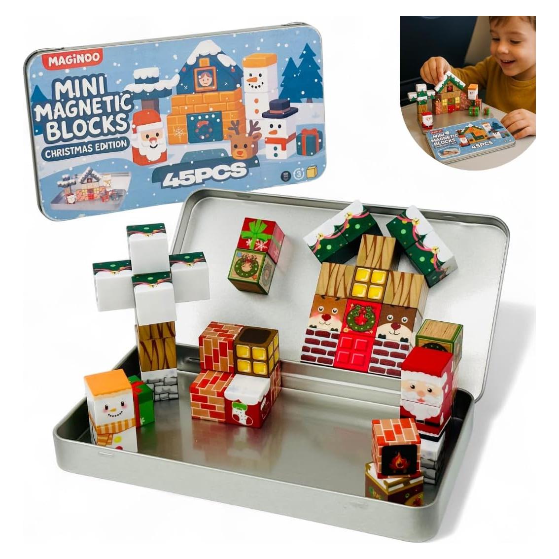 Juego de bloques magnéticos mini Maginoo 45 piezas Navidad