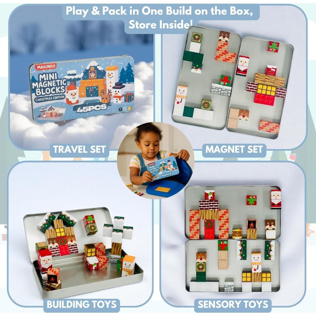 Juego de bloques magnéticos mini Maginoo 45 piezas Navidad