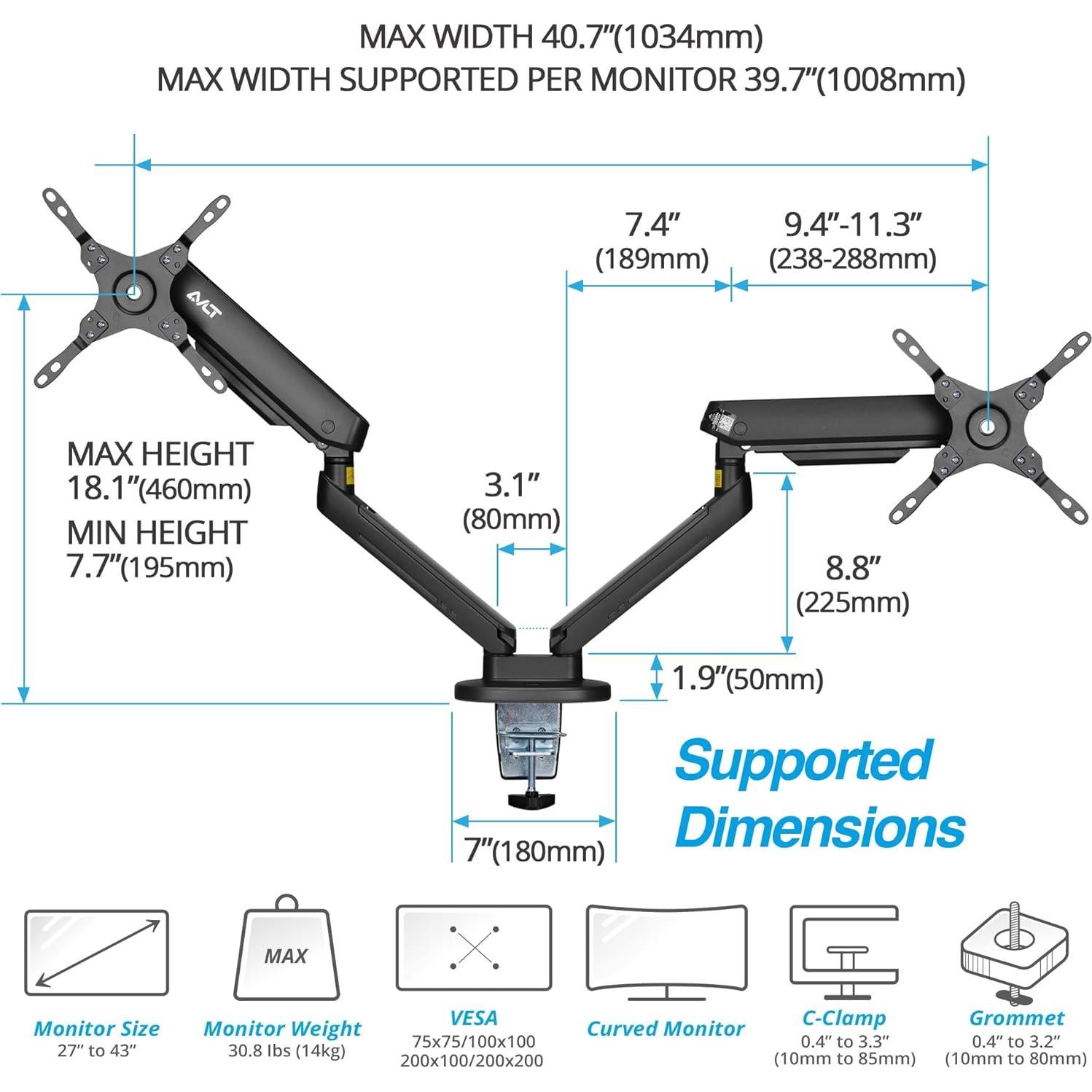 Soporte de Monitor Gaming AVLT Doble 27" a 43" RGB Ajustable