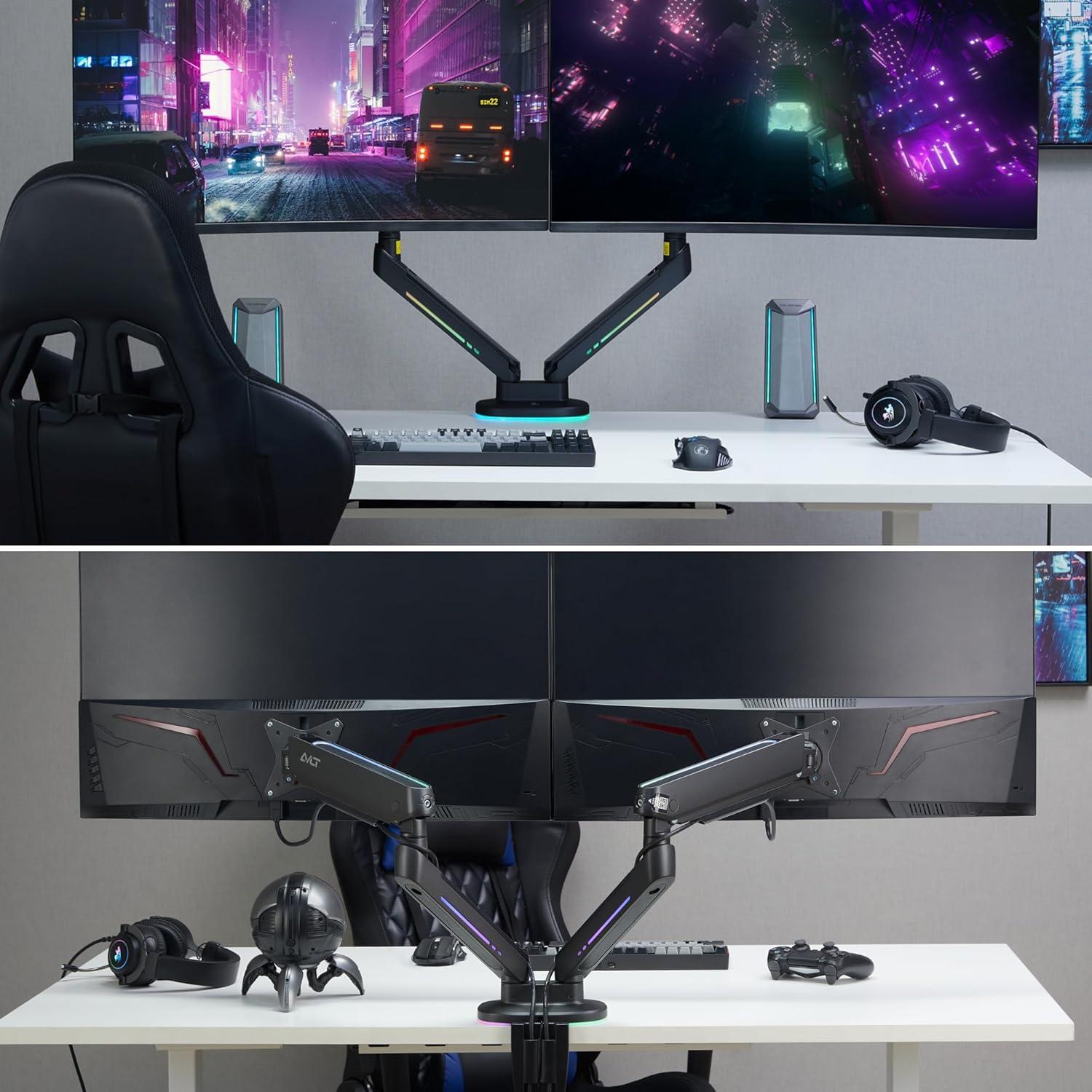 Soporte de Monitor Gaming AVLT Doble 27" a 43" RGB Ajustable