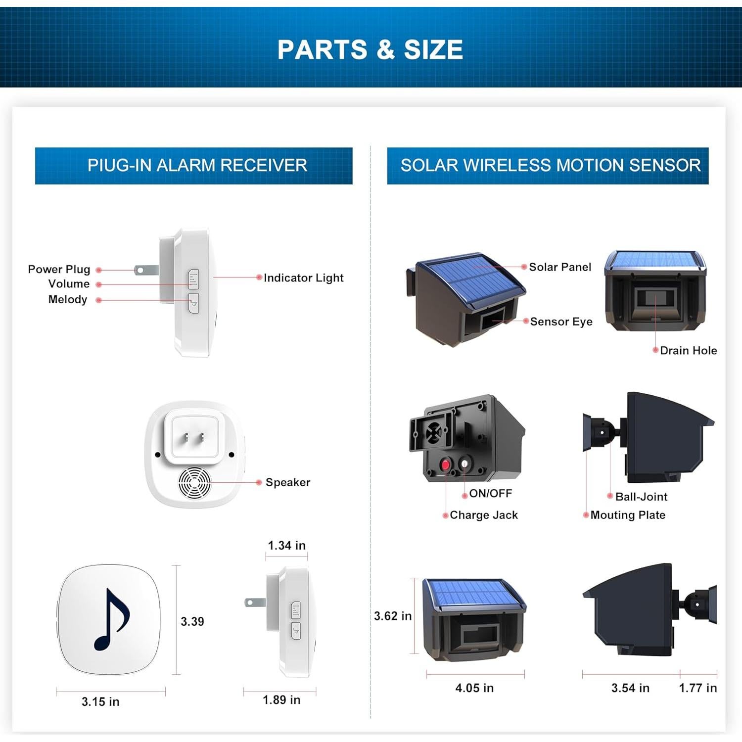Sistema de Alarma Inalámbrico Solar HTZSAFE 2 Sensores 15.24m