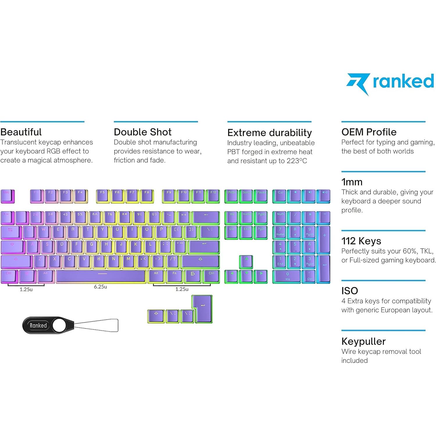 Teclas PBT Pudding 112 Clasificadas ANSI/ISO Lavanda RGB