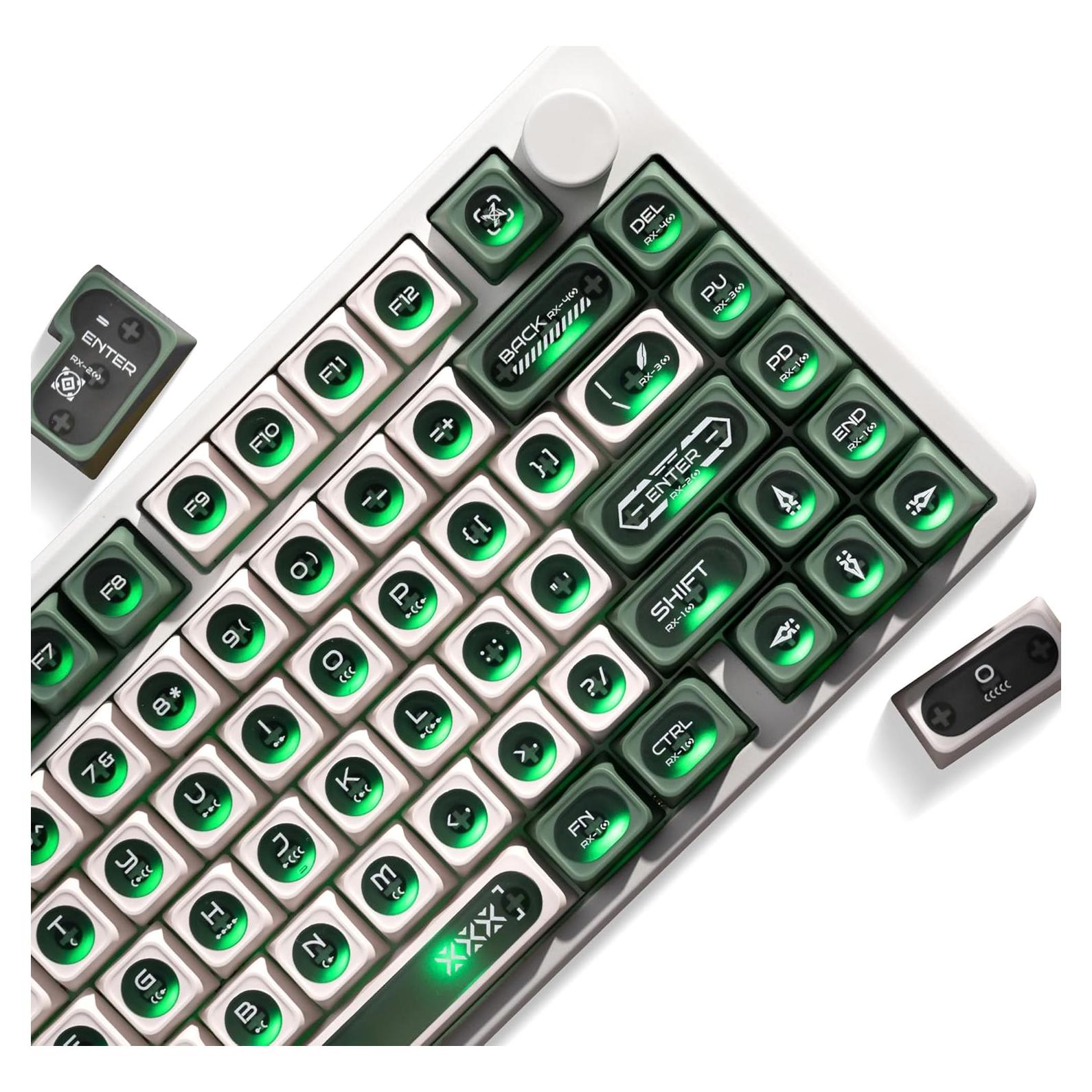 Teclas Mecánicas OHY Ojo de Gato Verde y Blanco 136 Teclas