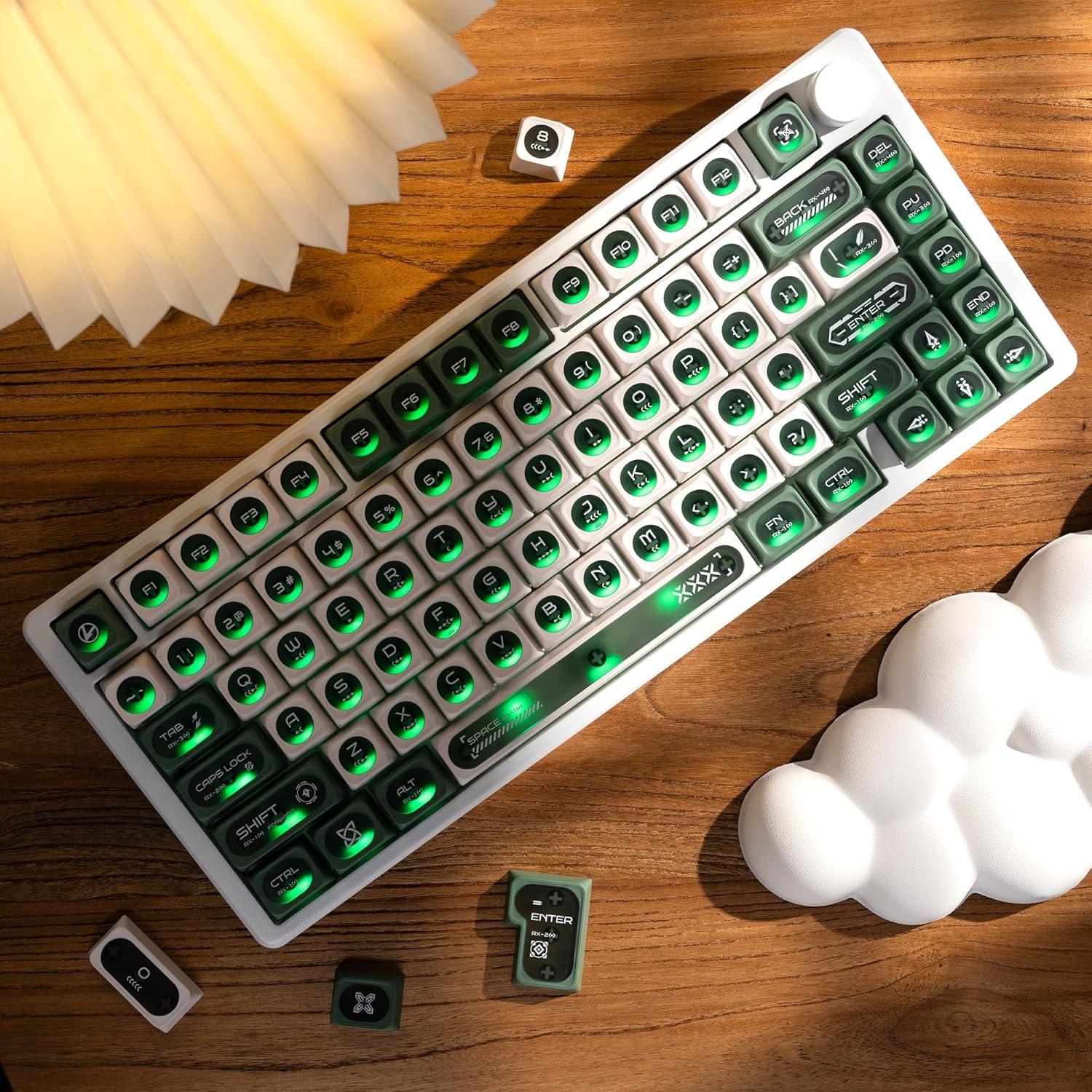 Teclas Mecánicas OHY Ojo de Gato Verde y Blanco 136 Teclas