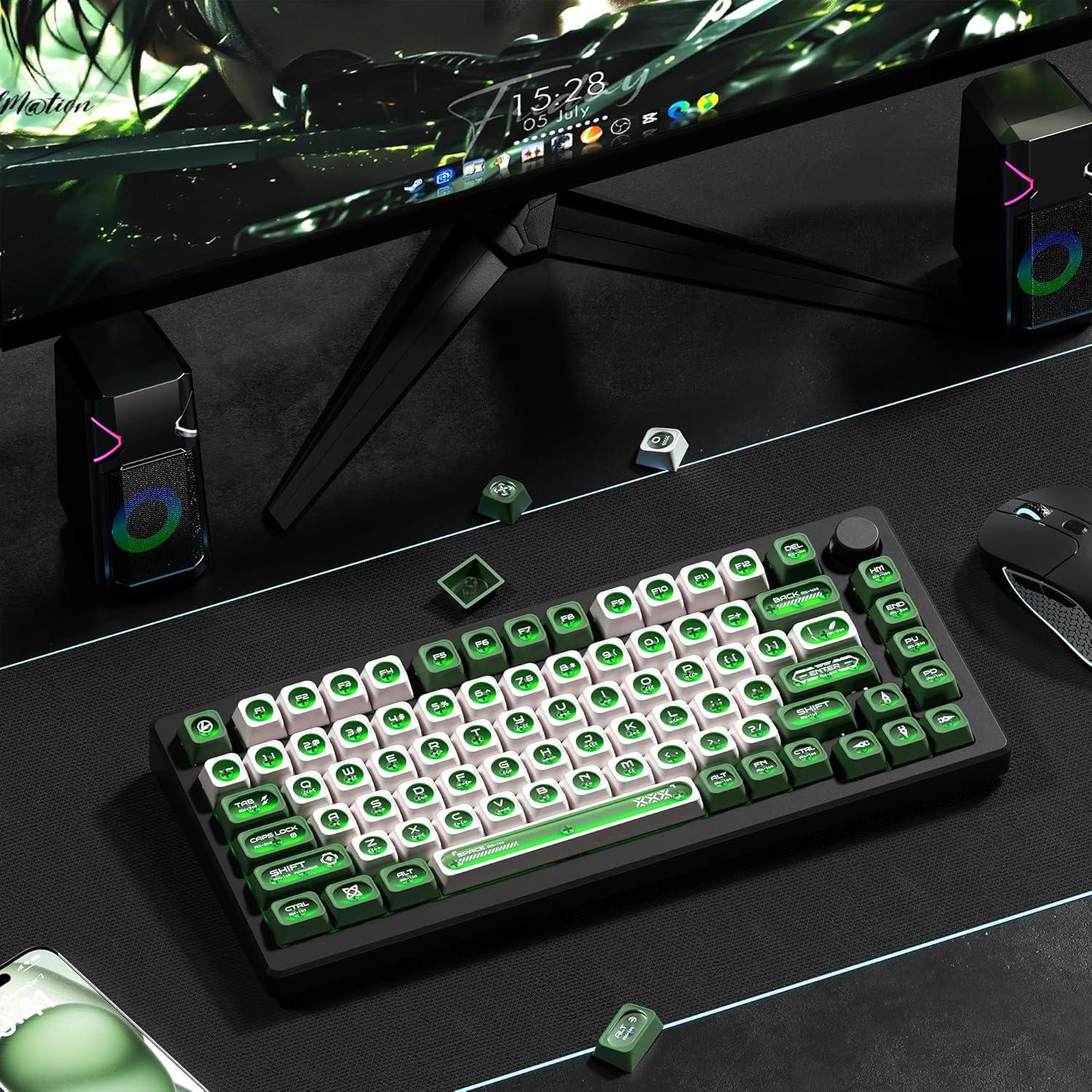 Teclas Mecánicas OHY Ojo de Gato Verde y Blanco 136 Teclas