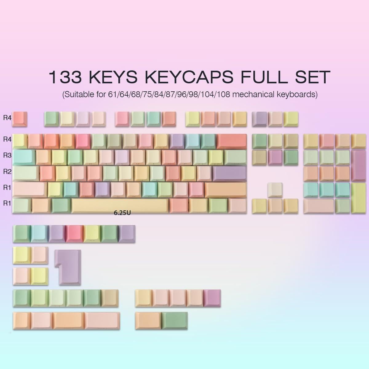 Conjunto de Teclas PBT Caramelo Tyrixki 133 Teclas Cherry MX