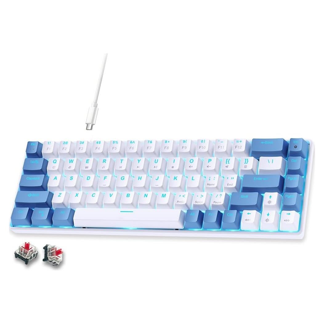 Teclado Mecánico Abucow 65% Rojo Retroiluminado Azul-Blanco
