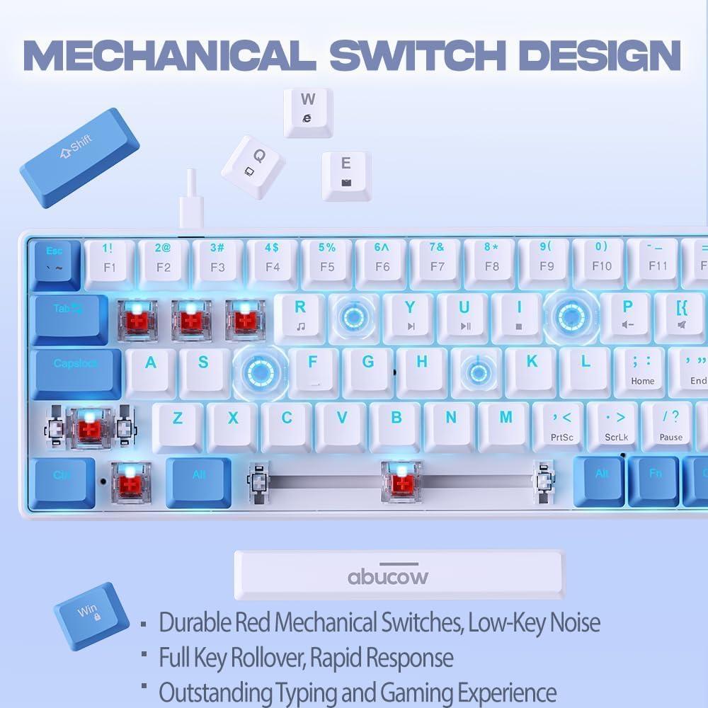 Teclado Mecánico Abucow 65% Rojo Retroiluminado Azul-Blanco
