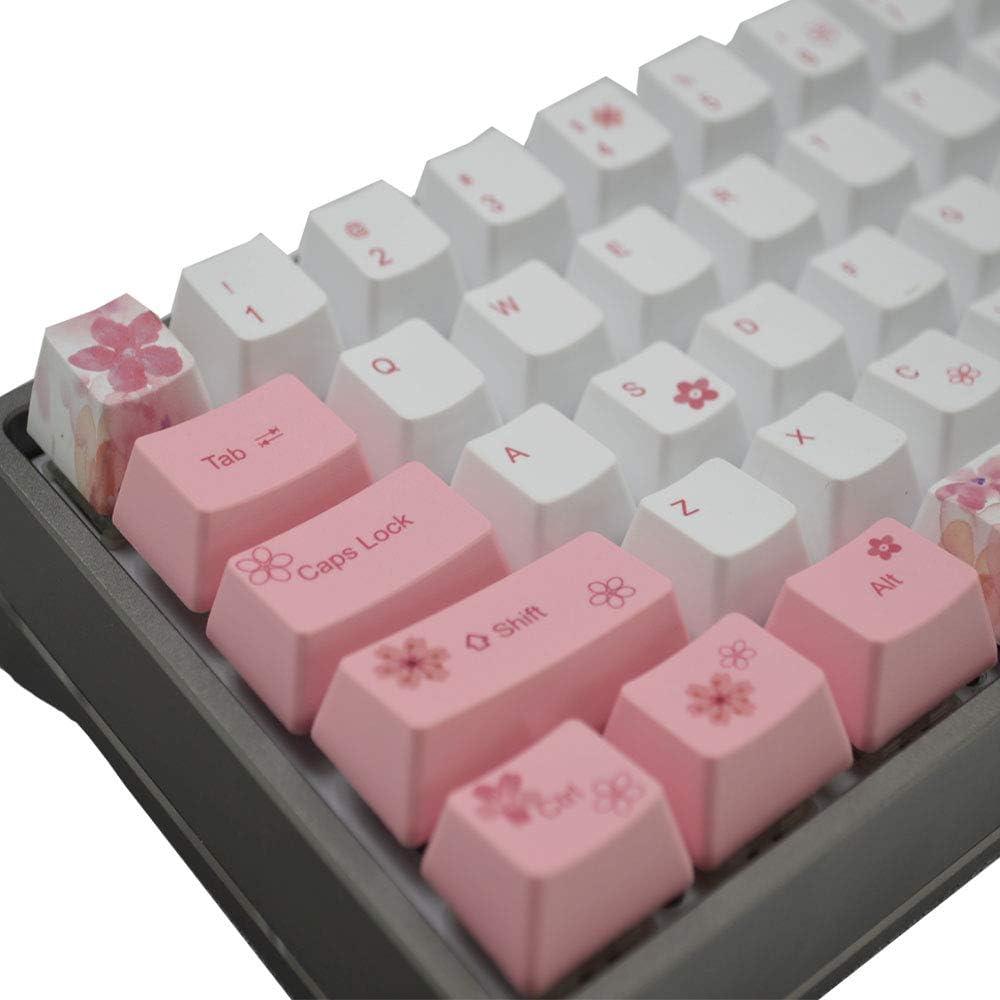 Juego de Teclas PBT Sublimadas IJKT 64 Teclas ANSI Flores de Cerezo