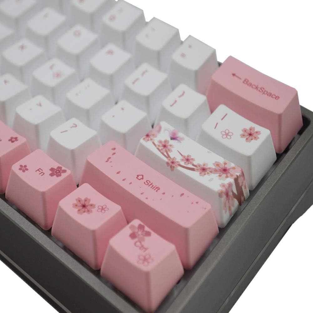 Juego de Teclas PBT Sublimadas IJKT 64 Teclas ANSI Flores de Cerezo