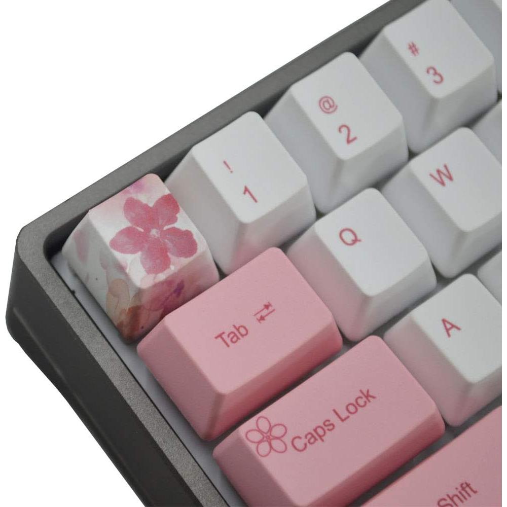 Juego de Teclas PBT Sublimadas IJKT 64 Teclas ANSI Flores de Cerezo
