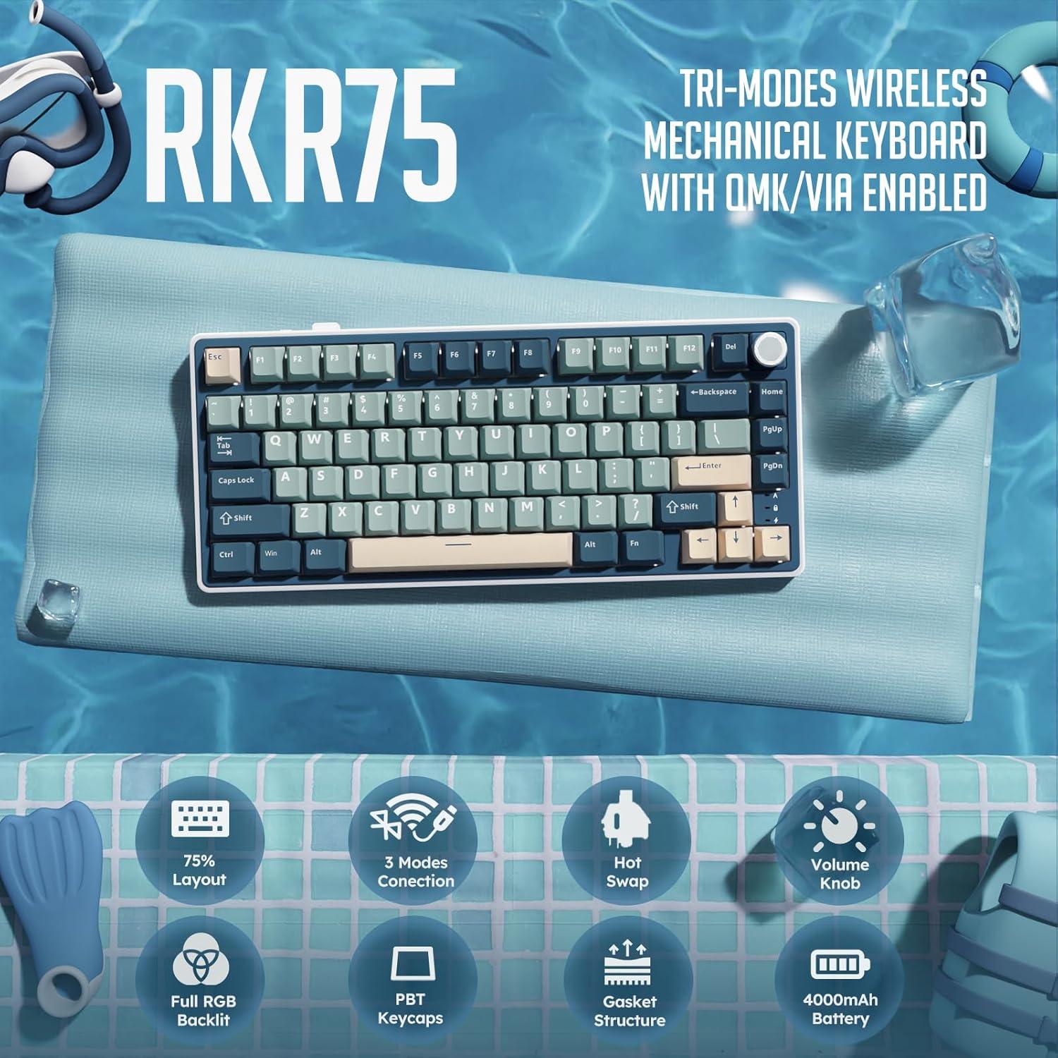 Teclado Mecánico Inalámbrico RK Royal Kludge R75 75% RGB